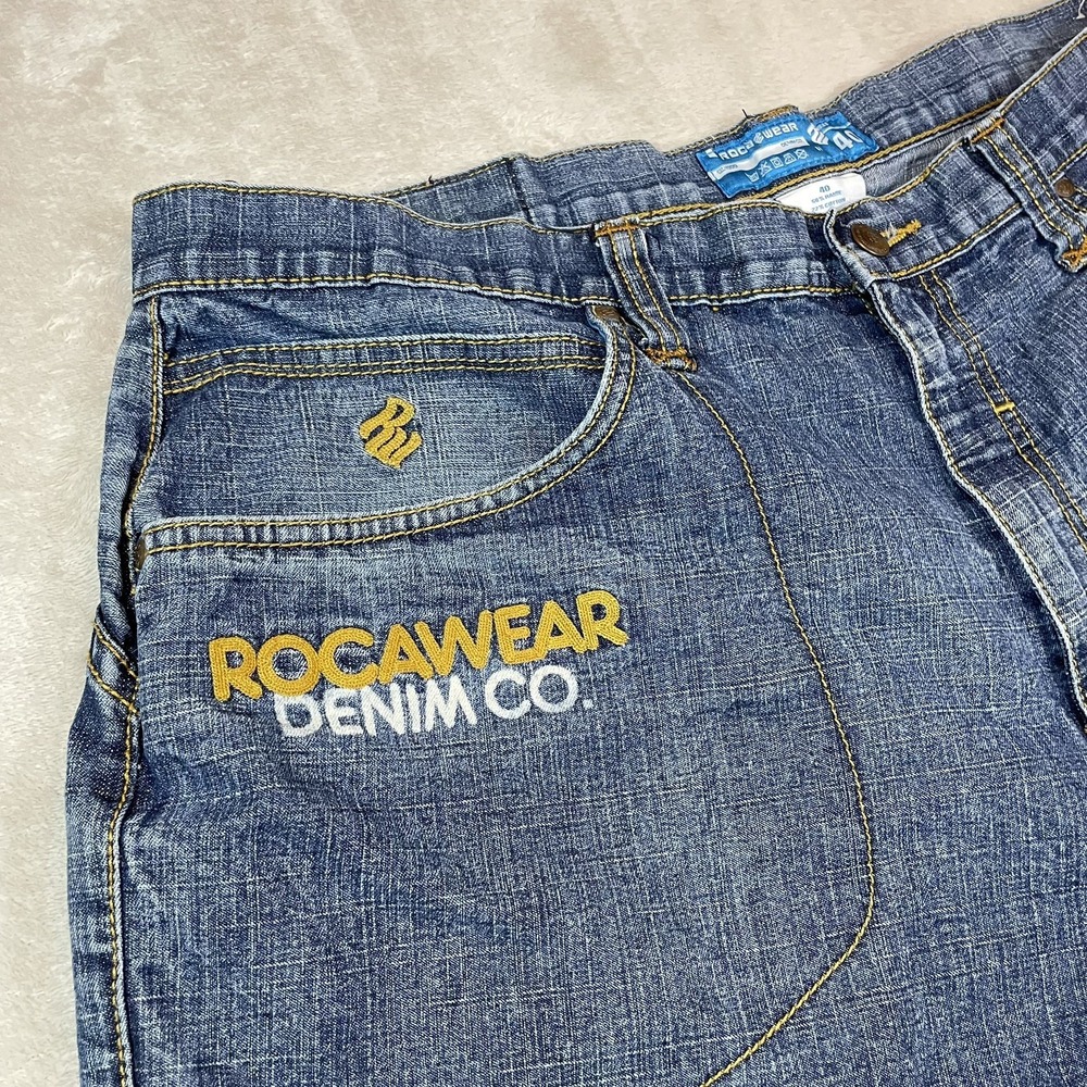 Rocawear Jean Shorts Mens White Denim Y2K Hip Hop Size 40 Classic Fit Biggie - Picture 4 of 9